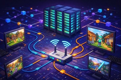 Minecraft server setup with router and network connections illustration