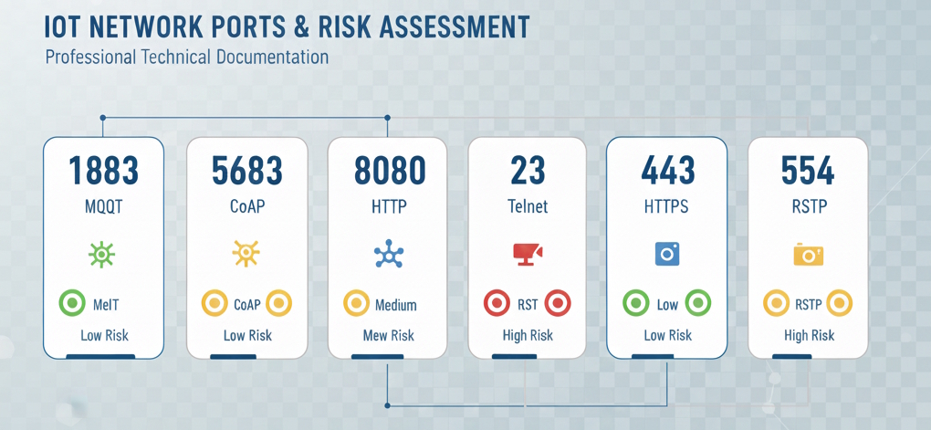 Common IoT device ports and security vulnerabilities chart