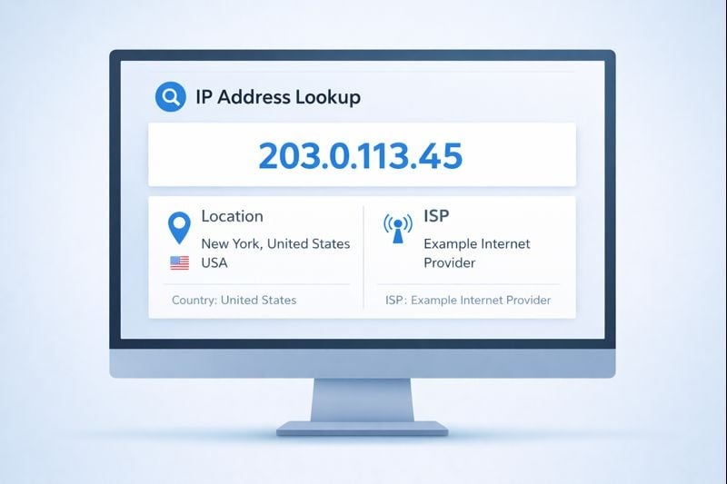Computer screen displaying IP address information
