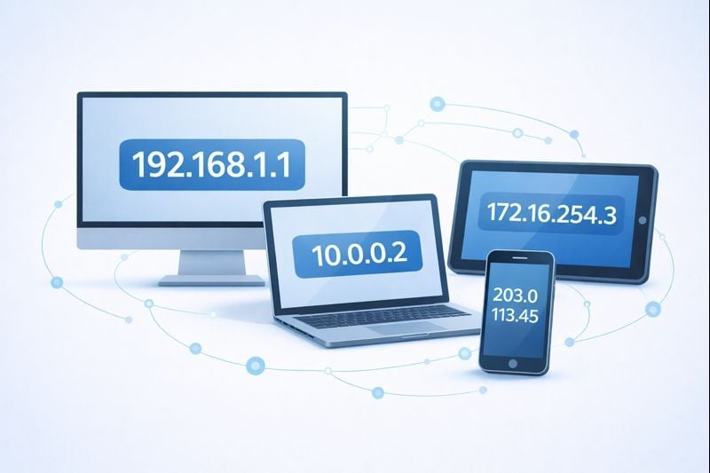 Different devices showing their IP addresses