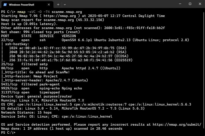 Nmap network scan terminal output showing discovered devices